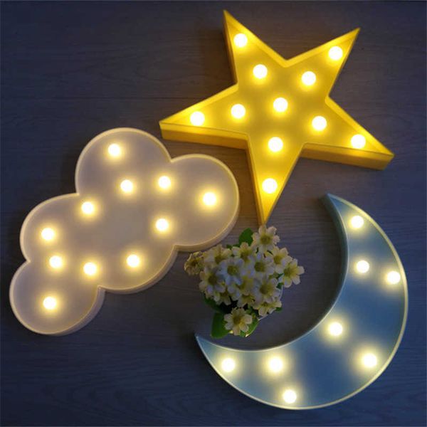 s Lovely Cloud Star Moon LED 3D Night Kids Подарочная игрушка для ребенка Детская спальня Туалетная лампа Украшение Внутреннее освещение HKD230628