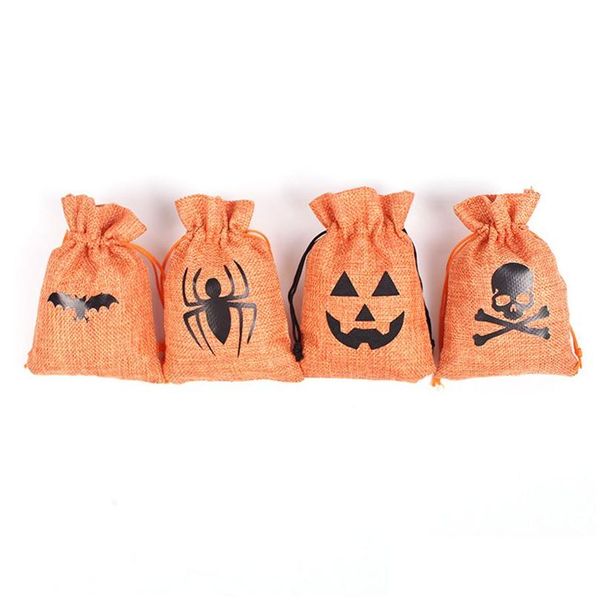 Confezione regalo 50 Pz / pacco Pipistrello di Halloween Zucca Skl Tela di lino Candy Dstrings Bag Pocket Treat Snack Borse di stoccaggio Cookie Pouch Kids Tr Dhvz5