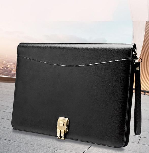 Cartella A4 Senior PU Leather Padfolio Business Doctter Manager Bag File Portfolio File Cartella con calcolatrice di blocco password Clip Zipper 1321