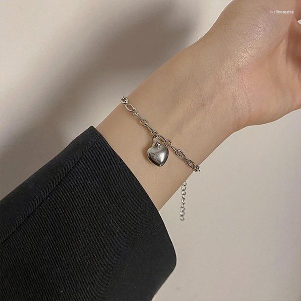 Link Armbänder Koreanischen Stil Silber Farbe Metall Armband Party Glatte Herz frauen Hand Kette Süße Mädchen Schmuck Geschenk