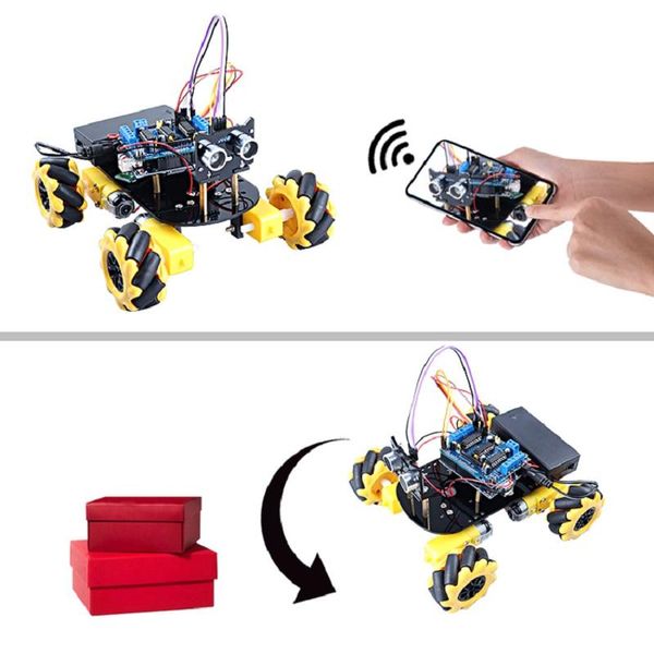 CONTROLLO KIT per auto robot intelligenti per Arduino UNO R3 Progetto Apprendimento STEM robotica con controllo smartphone 4wd Mecanum Wheels Complete Kit