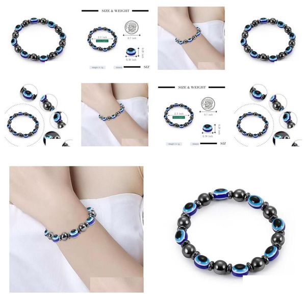 Perline Energia Magnetica Ematite Blu Malocchio Fili Bracciale Donne Potere Sano Nero Catene di calcoli biliari Braccialetto Per Gli Uomini Drop Delive Dhgyh