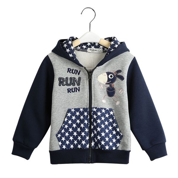 Футболки Baby Boys Sweater Children Fashion Cartoon Embroidery Zipper Hooded флис Британский стиль Star Print Clothing 2 7 Y 230627