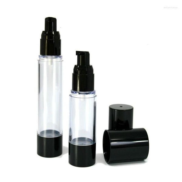 Bottiglie di stoccaggio 15ml 30ml 50ml Flacone airless trasparente con pompa nera Dispenser per lozione e gel riutilizzabile Contenitore da viaggio 10 pz / lotto P001