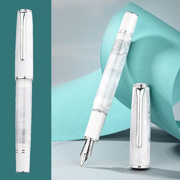 Stifte Hongdian N8 Fountain Stift White Feather Highend Exquisite EF F Nibs Student Business Office Literatur Schreiben von Tintenstift für Geschenke