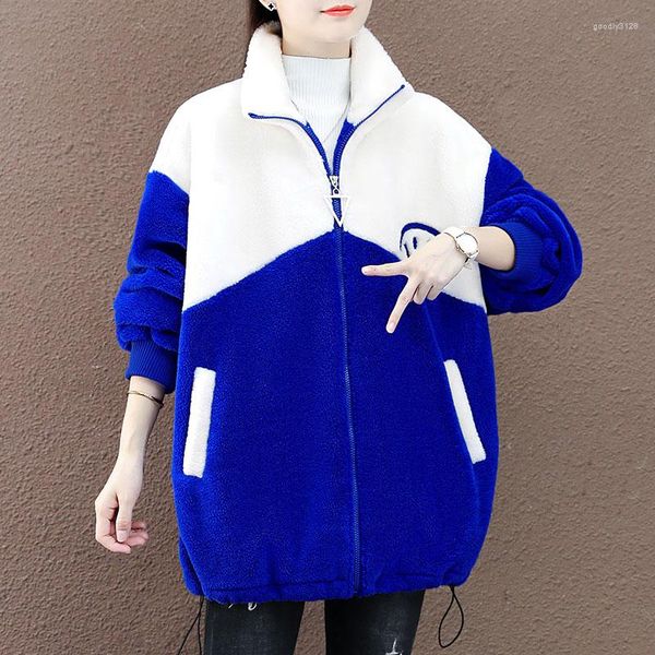 Jaquetas femininas Lamb Polar Fleece Jacket Moda feminina casual com capuz inverno plus veludo grossa selvagem coreana solta tamanho grande cardigã com capuz