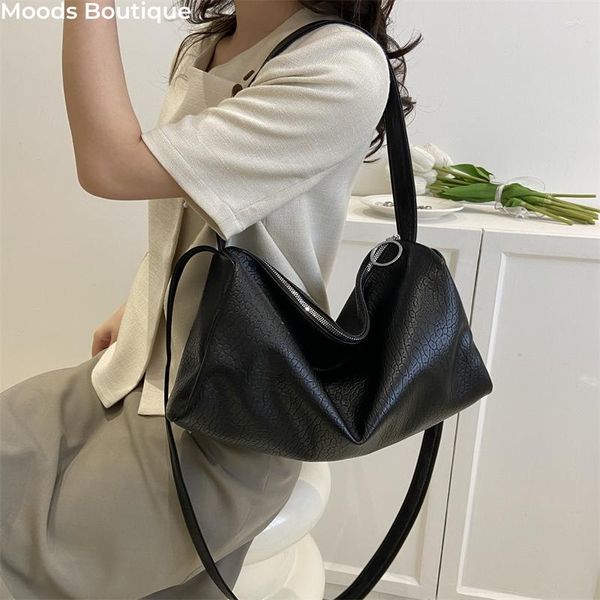 Borse da sera MOODS Litchi Embossed Shoulder 2023 Luxury Designer Handbag Dual Strap Black Crossbody Hobo Bag Borsa shopper di grande capacità