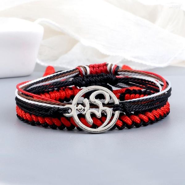 Fio 3 pçs/conjunto Lucky Red String Bracelet Bracelet Charm Aum Wave Pendant Bangles Handmade Women Men Pulso Jóias Presente Amigo