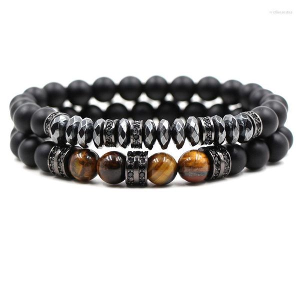 Strand 2023 Fashion Black Pomice Stones Stone Uomo Donna Bead Bangles Fascino Lega Micro Intarsio Cristallo Zircone Braccialetto elastico Gioielli