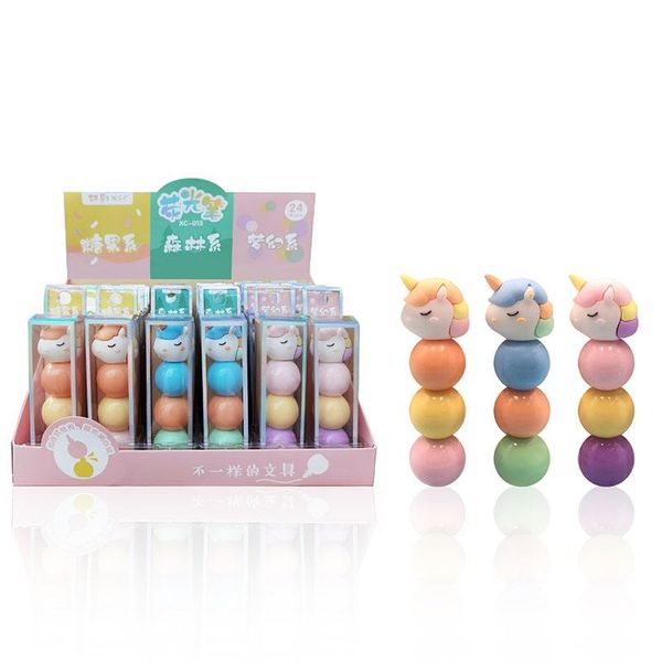 Canetas 24 set/lote Kawaii Unicórnio Highlighter Criativo Mini Desenho Animal Pintura Arte Marcador Caneta Material Escolar Presente de Papelaria