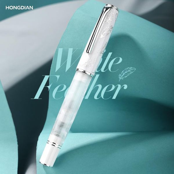 Ручки LT Hongdian N8 White Feather Fountain Pen Higher Wearsite EF/F Студенческая бизнес -офисная литература литература подпись чернила для подарка