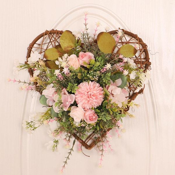 Coroa de flores decorativas com aro de flor artificial dia das mães floral rattan porta frontal com arco grande parede base varanda