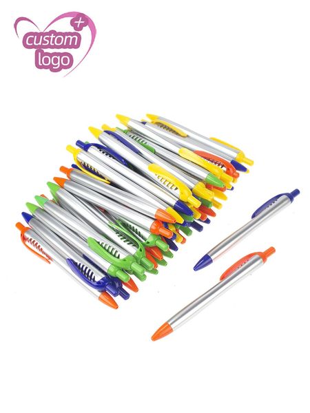 Pens lote 50pcs prata plástico barril caneta promoção caneta de caneta personalizada de caneta personalizada de caneta
