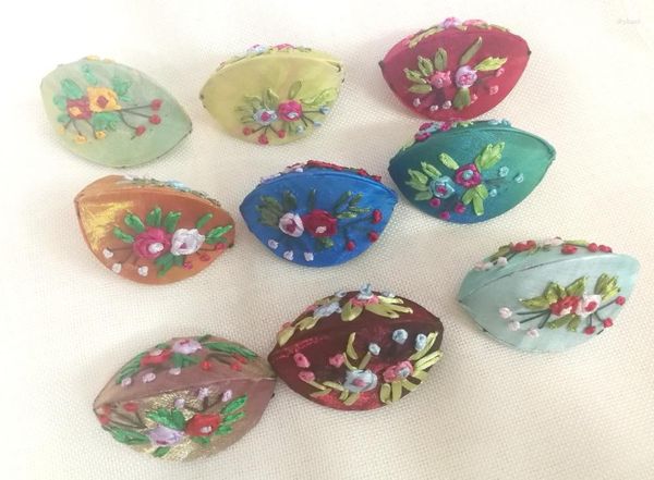 Bolsas para joias 10 pçs cores misturadas forma de concha bordado feito à mão flor brocado de seda bolsas de moedas bolsa anéis bolsa brinco