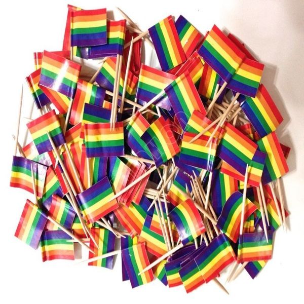 Bandeiras de bandeira 300 pçs Bandeira de arco-íris Bandeira de palito de dente Bandeira de orgulho LGBT lésbica Bandeira de arco-íris colorido Cooktail sticks 230627