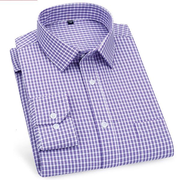 Мужские классические рубашки Высококачественная мужская деловая повседневная рубашка с длинными рукавами Классические полосатые клетчатые мужские классические рубашки в социальном стиле Фиолетовый Синий 230628