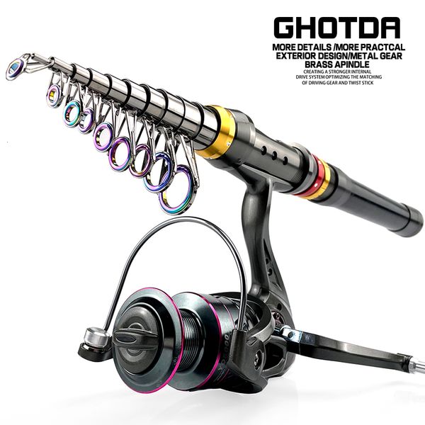 Spinning Rods Gda Superhard Telescopicing Carbon Rod and Reel Set 1.8-3.6m Gear Ratio 5.2 1 High-strenghing Fishing Reel 230627