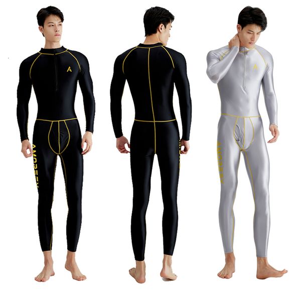 Herren-Badebekleidung, sexy Männer, seidig glänzende Strumpfhosen, Frontreißverschluss, langärmelige Hosen, Yoga, Sportbekleidung, Mehrzweck-Bodysuit, glänzend, 230627