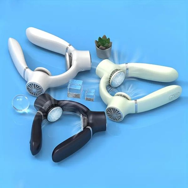 1pc Halter Cooling Fan, três velocidades ajustável USB pendurado ventilador de pescoço, bloco de gelo simétrico ventilador de pescoço pendurado ventilador pessoal wearable