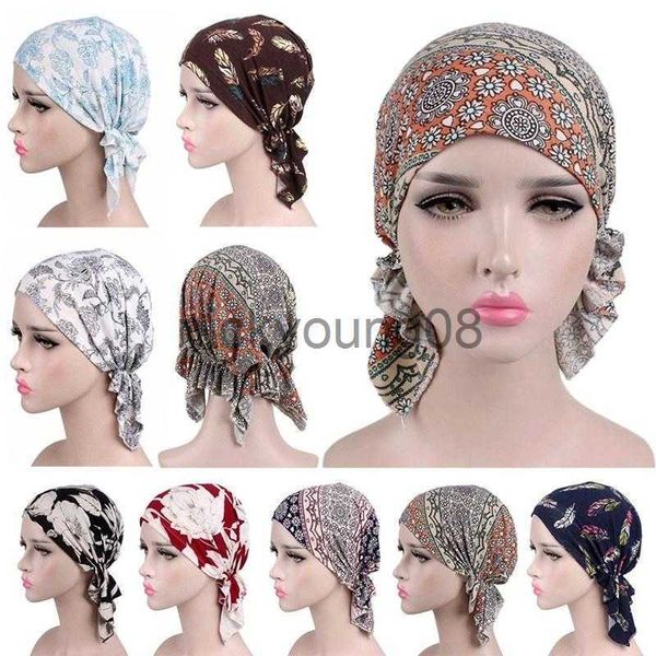 Bandanas Neue Stretch-Baumwolle Bedruckte Bandana-Kappe Verstellbare florale Chemotherapie-Kappe Damen Hijab Islamische Baotou-Kappen Kopftuch Wrap x0628