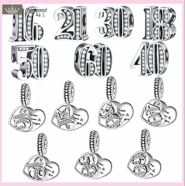 Für Pandora Charms Schmuck 925 Charm Perlen Zubehör Arabische Ziffern 16 18 21 30 40 50 Zahlen Charm Set