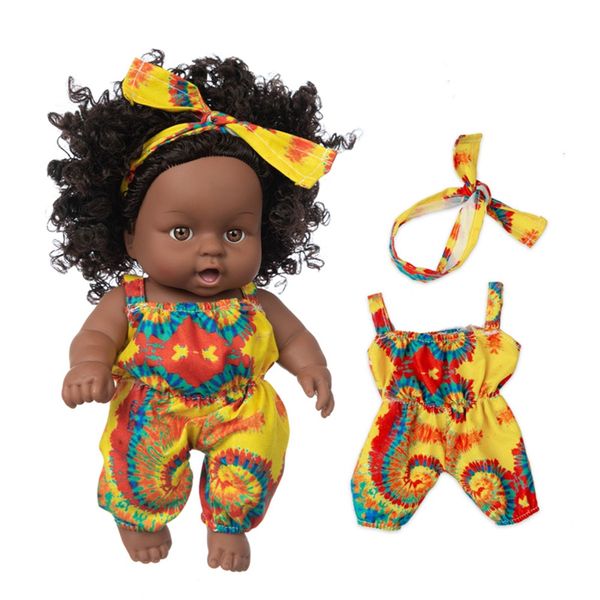 Dolls Black African African Like Explosion Head Use um lenço de cabeça Baby Cute Curly 8 polegadas Reborn Roupas Vinil Toy 230628