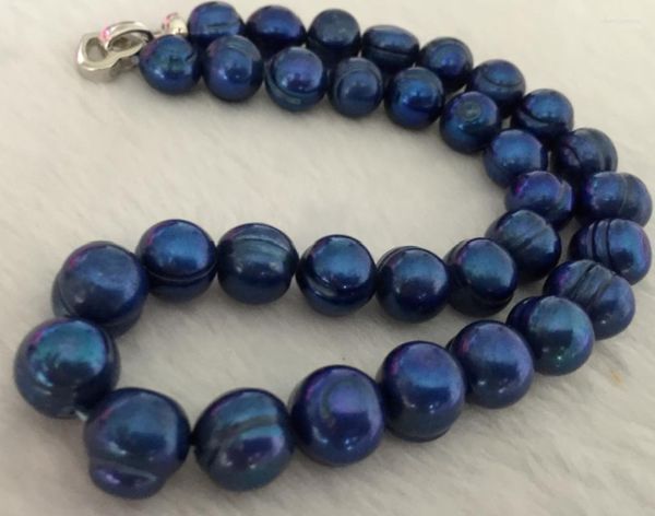 Catene Splendida collana di perle blu nere barocche da 11-12 mm dei Mari del Sud da 18 pollici
