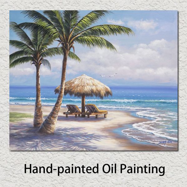 Dipinti moderni Ombra tropicale Paesaggi Olio su tela Fatto a mano Beach Art Painting for Living Room Wall Gift