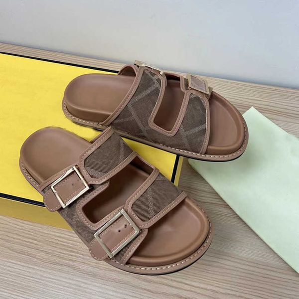 Hausschuhe Sandalen Designer Gummisohlen Canvas Slides Doppelriemen Flache Schnalle Mule Schuhe Lederunterseite Strand Sommer Flip