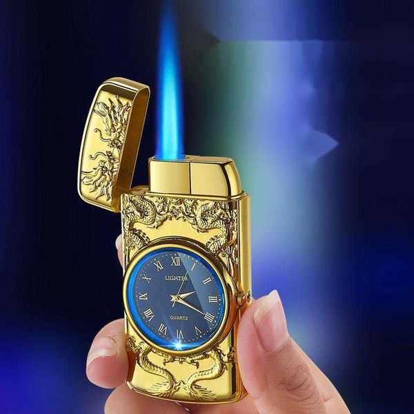 2023New Colorful Flash Accensione Automatica Dritto Fiamma Blu Più Leggero Creativo Quadrante Reale Gonfiabile Antivento da Uomo Watc 8XX6