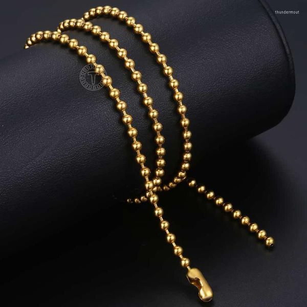 Ketten 2/3mm Gold Farbe Dünne Kugel Perle Link Kette Für Frauen Männer Edelstahl Halskette Trend Schmuck Zubehör großhandel KN357