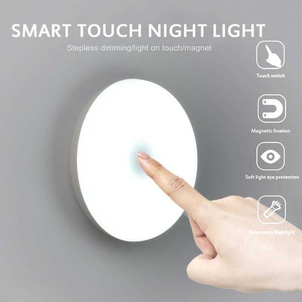 Lichter 6 LEDs Touch Sensor Licht Taschenlampe Magnetische Basis Wand USB Aufgeladen Kreis Tragbare Dimmen Nacht Lampe HKD230628