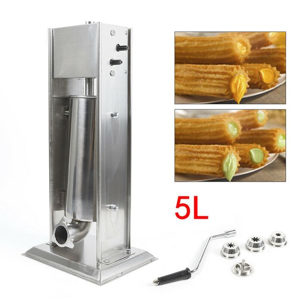 Utensili per pasticceria da forno 5L Creatore manuale Ciambelle spagnole Vertical Churrera Churro Machine Acciaio inossidabile 4 ugelli Commerial Home 230627