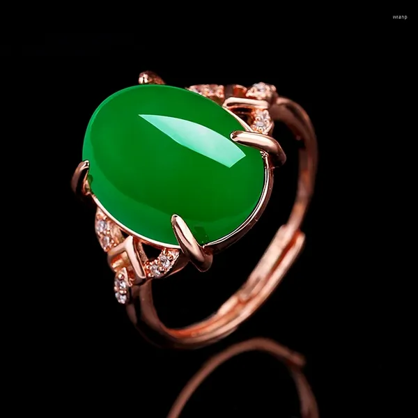 Cluster Ringe Natürlicher chinesischer grüner Chalcedon handgeschnitzter Wassertropfen Ring Modeschmuck Männer und Frauen Achat offen verstellbar