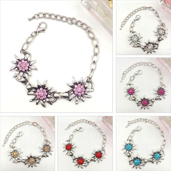 Braccialetti di collegamento Germania moda argento antico placcato Edelweiss Oktoberfest molto braccialetto strass fascino per le donne