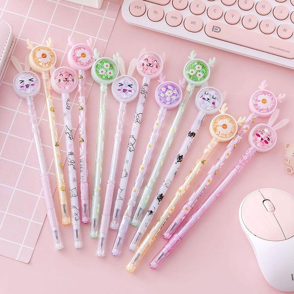 PENS 40 PCS/lotto Kawaii Cat Rabbit Daisy Paiugine Gel Penna carina da 0,5 mm Signatura Black Signatura Penne Prodotti per la scuola promozionale