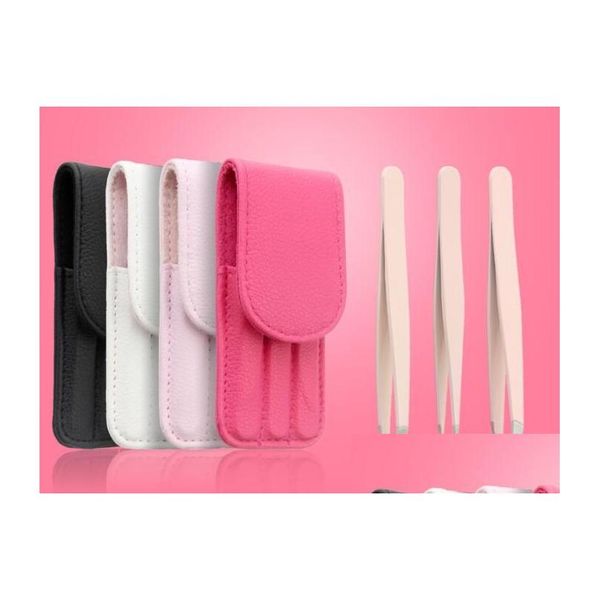 Piegaciglia 3 pezzi / set set di pinzette per sopracciglia in acciaio inossidabile 9,6 cm punta inclinata punta piatta rosa pinzette per depilazione viso bellezza Kd Dhtfh