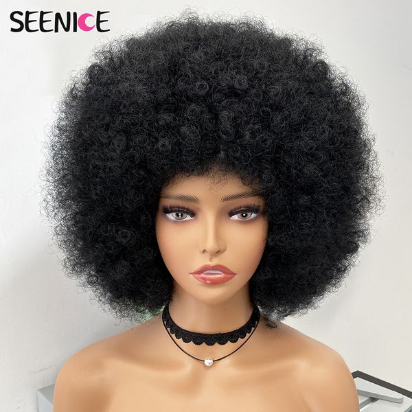 Parrucche sintetiche Parrucca riccia afro crespa con frangia Capelli corti e soffici per donne nere Ombre Glueless Cosplay Marrone naturale rosa 230627