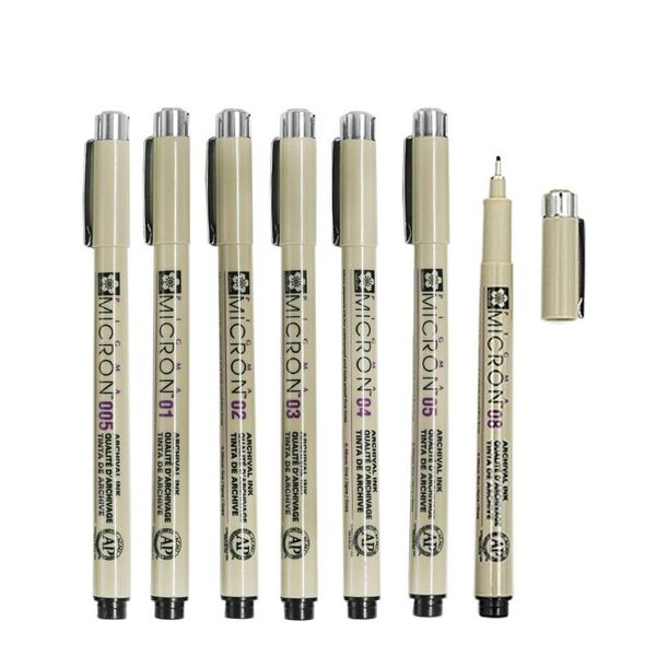 Canetas 7 PCs/lote Sakura Pigma Micron Needle para desenho de desenho desenho animado Arquivamento Gel Gel Pen Stationery Animation Arte