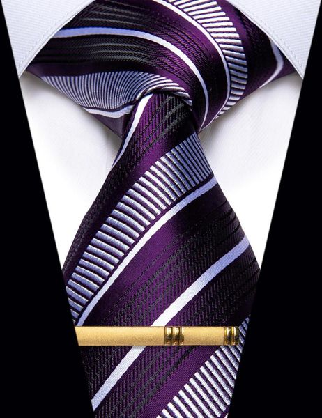 Fliegen Klassische Lila Weiß Gestreifte Männer Krawatte Für Business Party Anzug Kleid Zubehör Mode Krawatte Clip Set Corbatas Para hombre