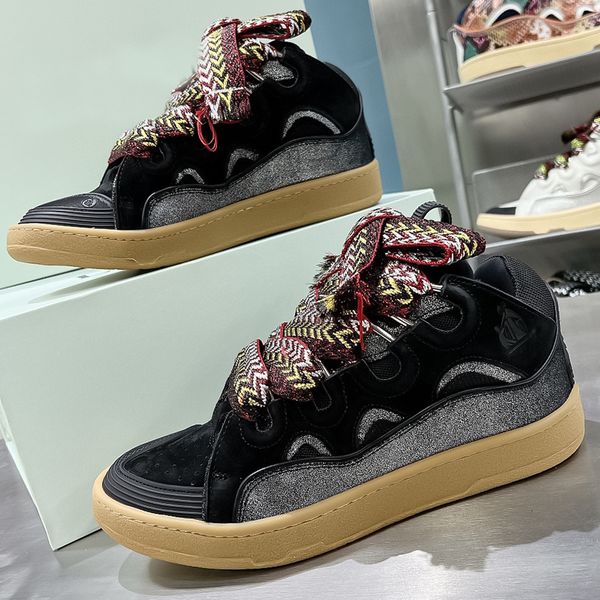 NOVO com caixa de couro lixado combinando pão designer plataforma elevando mulheres moda casual mens skateboarding papai sapatos tamanhos 35-46 + caixa 2024