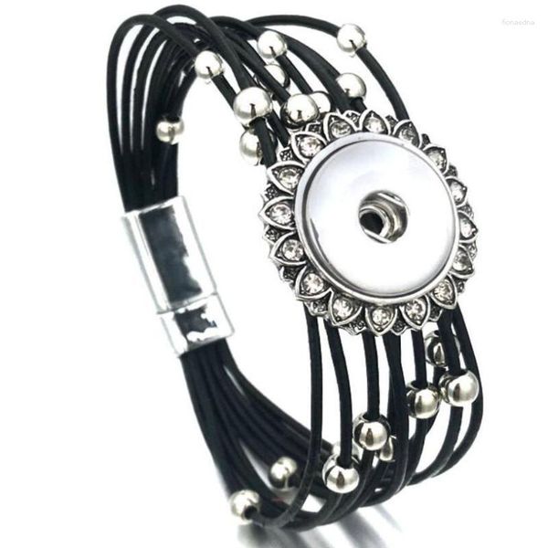 Charm-Armbänder, Leder-Druckknopf-Armband, passend für 20-mm-18-mm-Knöpfe, Schmuck, handgefertigt, geflochten