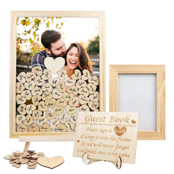 Favor de festa Ourwarm Wedding Guest Book Personalizado Rústico Sweet Wedding Guestbook Drop Box Signature 3D Guest Book Caixa de Madeira Livro de Visitas 230627