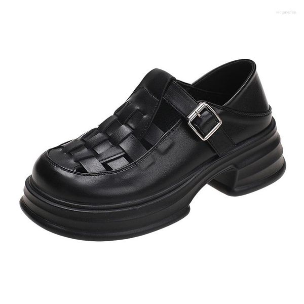 Sapatos sociais Preto Branco Mary Jane Sandálias Couro Tecido Cabedal Salto 5cm Retro Estilo Britânico Diariamente Casual Feminino Verão Duas Maneiras