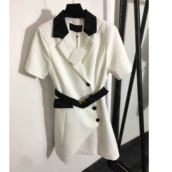 23ss abiti estivi donna abito donna abbigliamento firmato B lettera cintura irregolare patchwork bianco e nero bavero abito giacca abito a maniche corte abbigliamento donna a1