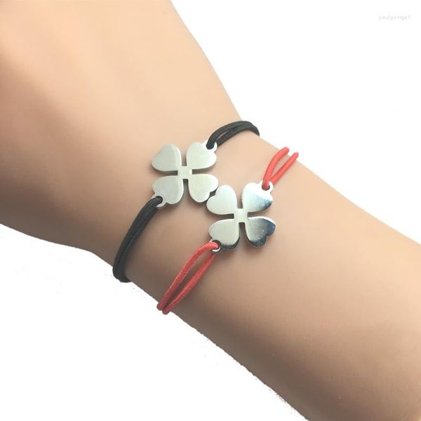 Charm Bracelets 2pcs Wish Bracelet Clover Aço Inoxidável Pingente de Coração Cordão Ajustável Lucky