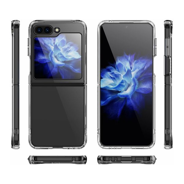 Capas de telefone celular de design simples ultra claro para Samsung Galaxy Z Flip5 5G 2MM Acrílico 1,8 MM TPU Híbrido Transparente Grosso Fino Capa à prova de choque