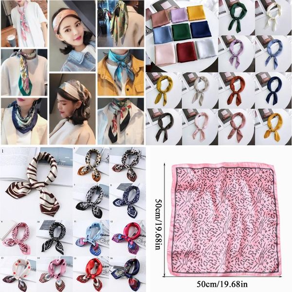 Foulards mode été soie carré écharpe solide femmes Satin cou cheveux cravate bande doux plage Hijab tête femme foulard 1 pièces