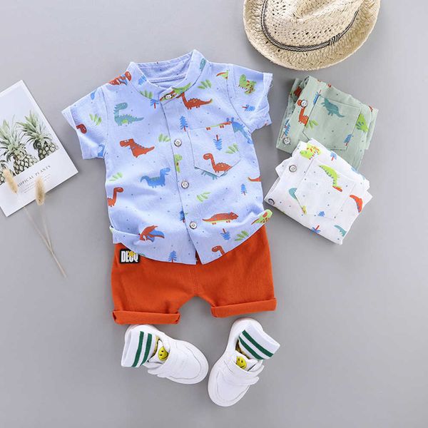 Novidades de verão Conjunto de roupas para bebês Moda infantil, Conjunto de camisa de manga curta de dinossauro estampado, Conjuntos de roupas infantis da moda para meninos