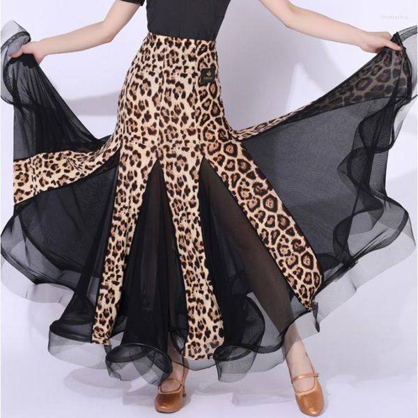 Stage Wear Gonna da ballo per adulti da ballo 3 colori Costume da spettacolo di tango da donna Cuciture leopardate Crimping Waltz Dancing YS4032